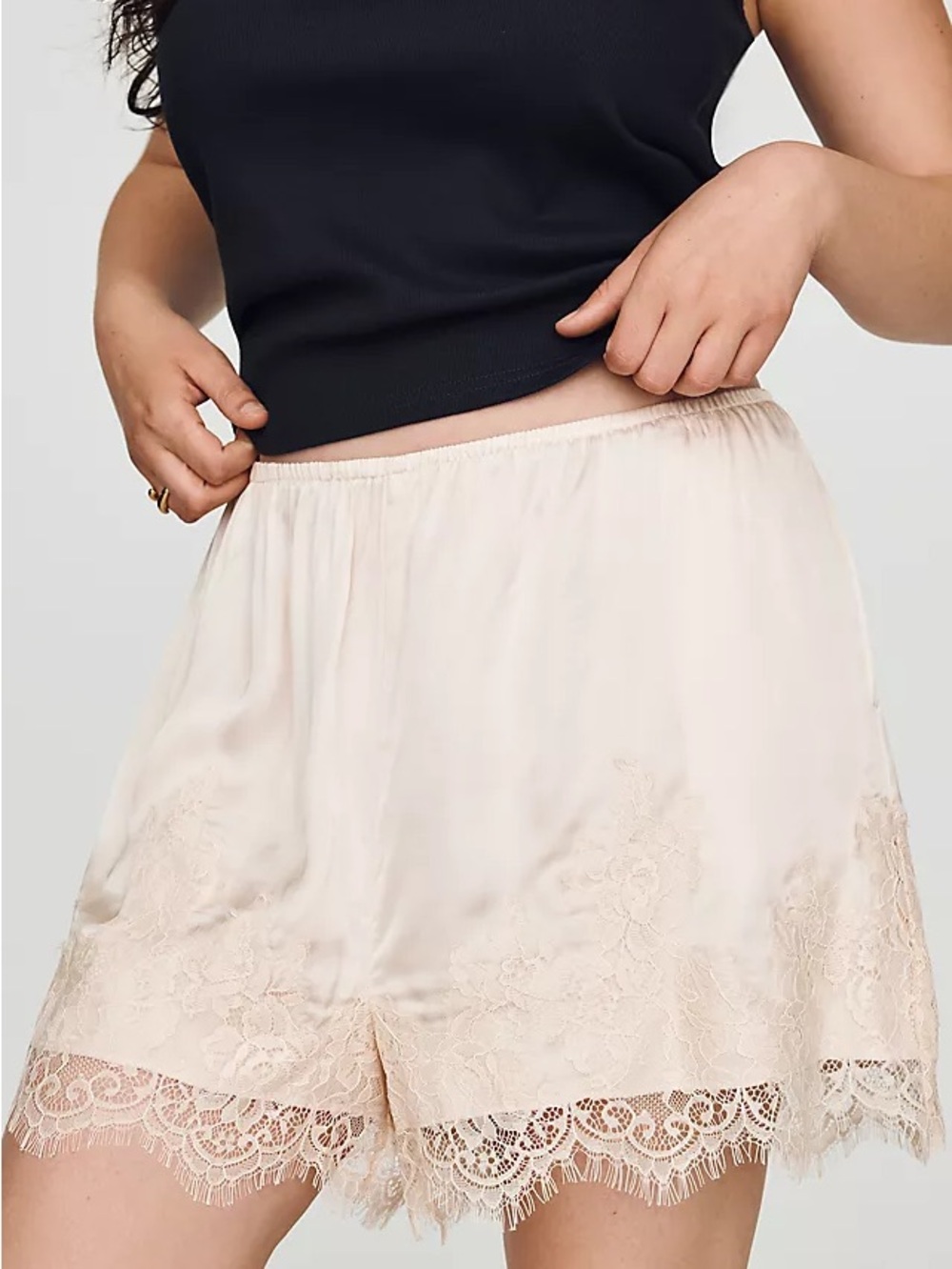 Anthropologie Blush Lace-Trim Sleep Shorts
